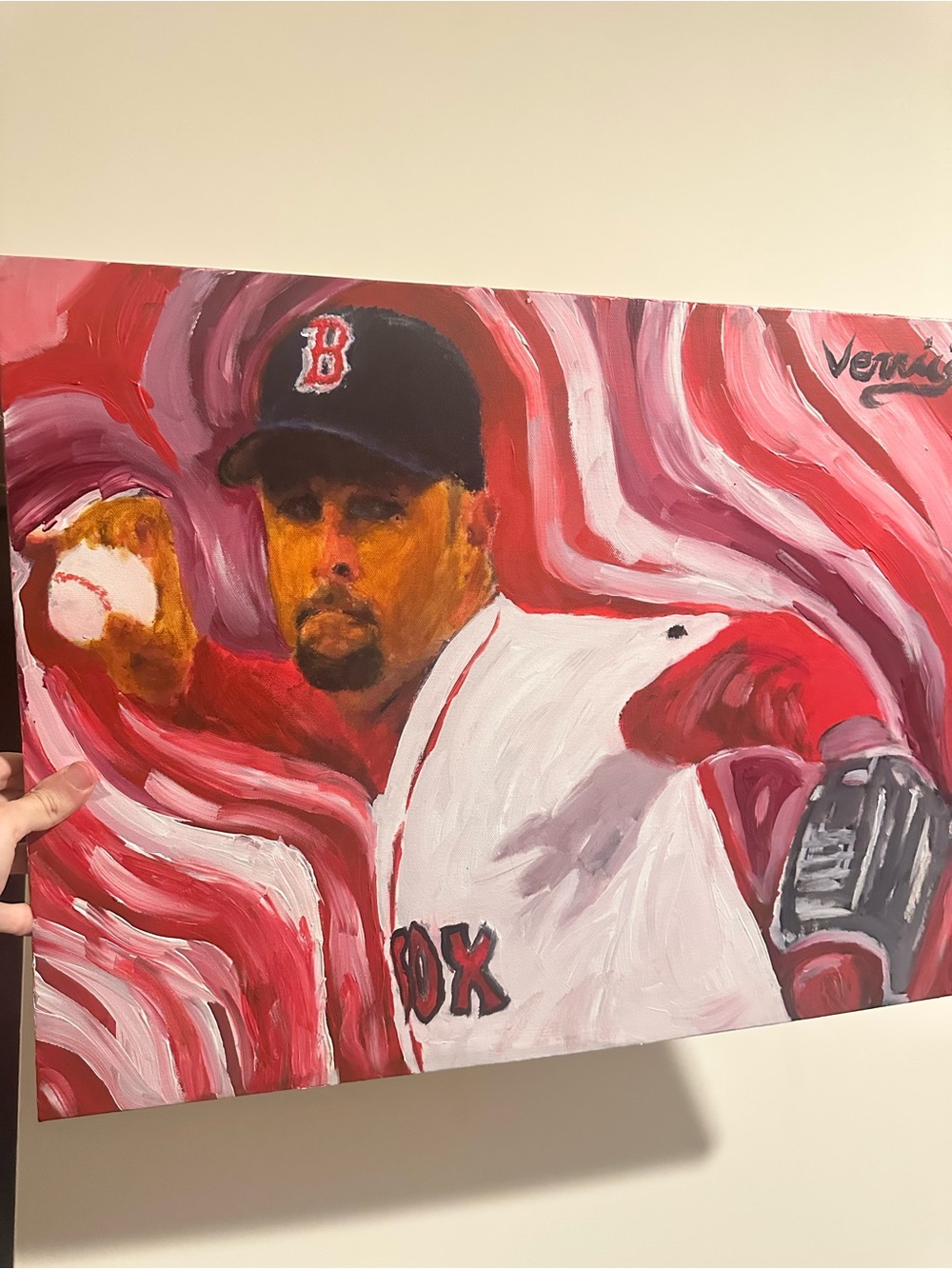 Tim Wakefield signed Baseball painting (artist signed) 24x18